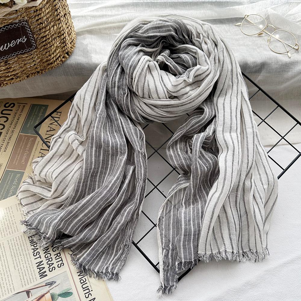 Unisex Japanese Style Cotton Linen Striped Scarves Men Soft Warm Neckerchief Male Accessories Short Tassel Bufandas Shawls