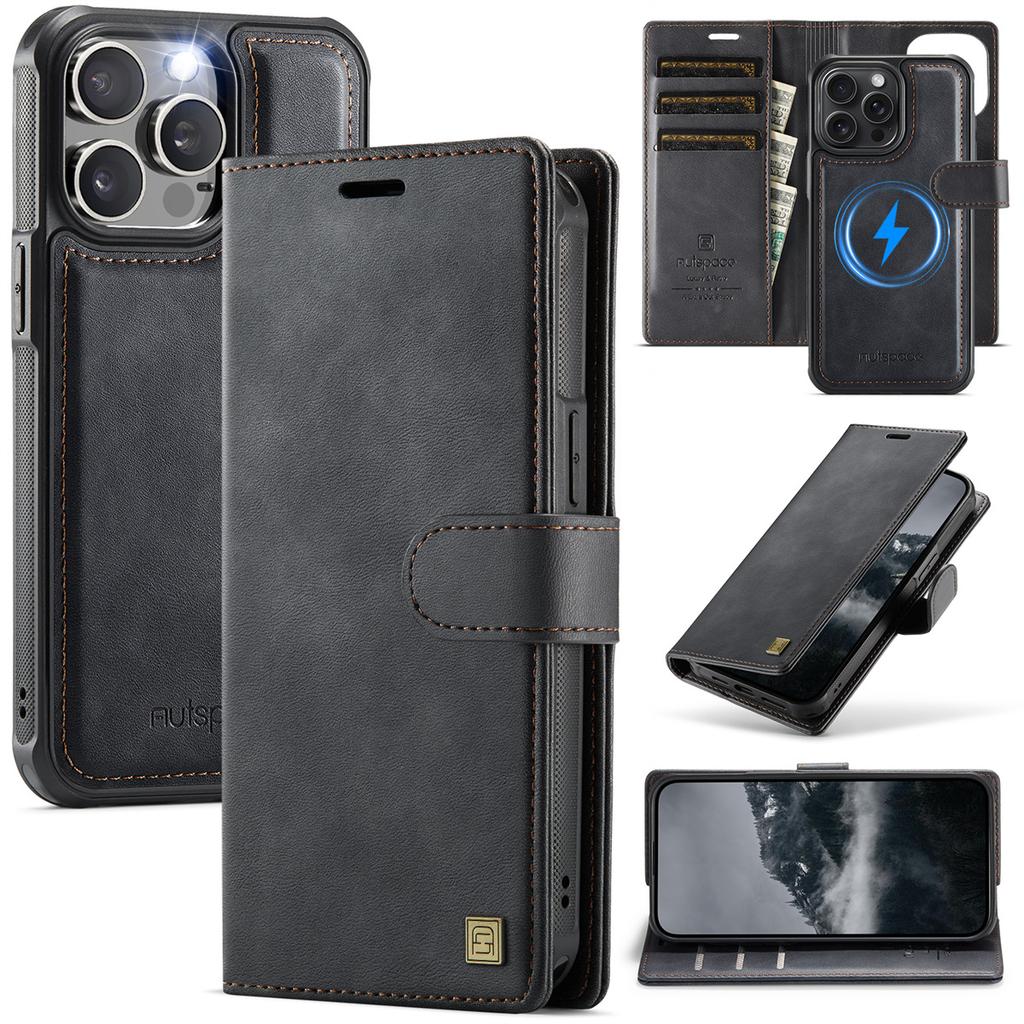 2-in-1 Magnetic Detachable Wallet Case for iPhone 15/15 Pro/15 Pro Max/15 Plus - PU Leather, Card Slots, MagSafe Charging, 360° Protection & Kickstand