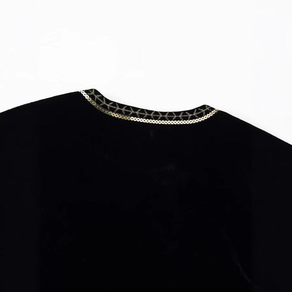 2024 Autumn Velvet Sequin Embroidered Sleeveless Open-front Women's Vest