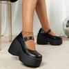Fashion Women's Platform High Heels Gothic Lolita New Mary Jane Shoes Casual Woman Heeled Party Wedges Thick Bottom Pumps Black Loafers