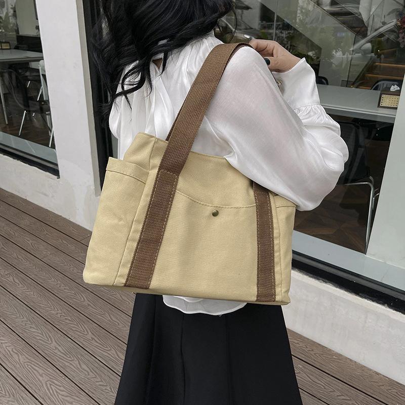 Geantă de umăr stil Preppy Geantă de mână de mare capacitate pentru femei Geantă de pânză solidă ocazională versatilă Geantă pătrată pentru navetă