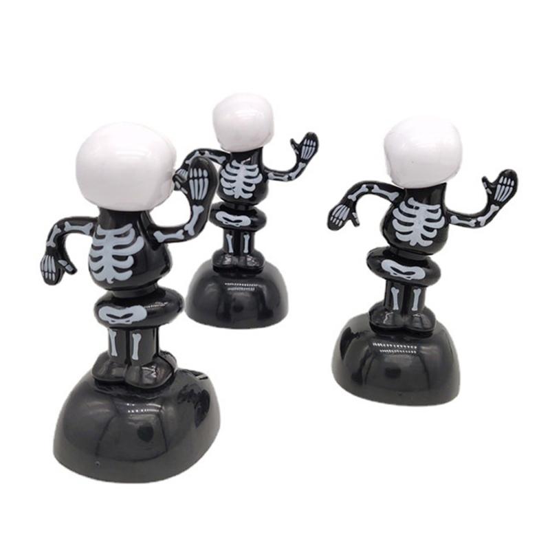 3x Bobbleheads Ornaments 3x Skeleton Dashboard Desk Home Solar Powered