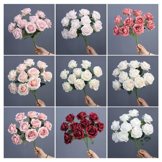 Artificial Rose 10 Head UV Resistant Fake Silk Flower Valentine's Day Wedding Party Table Centerpiece DIY Vase Faux Bloom Decoration