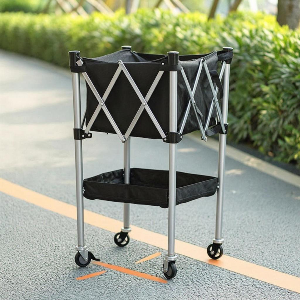 Pickleball Basket Cart with Wheels Compact Foldable Ball Hopper Long-Lasting