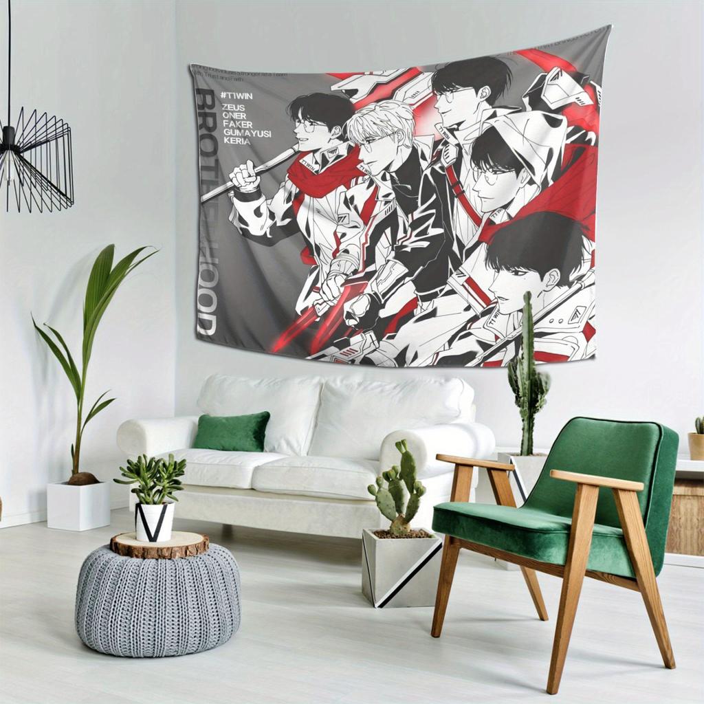 Brotherhood Anime Team Tapestry  Celebrate Esports Legends with Bold Red and White Design  Perfect for Bedroom Decor