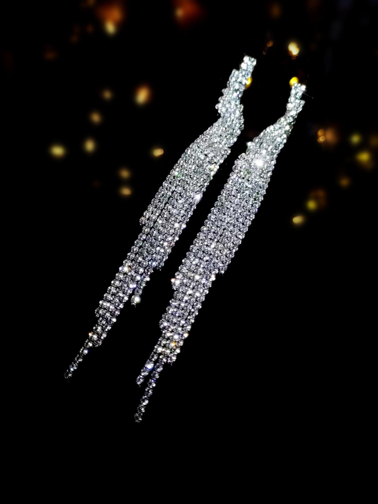 

Crystal blue long fringed earrings