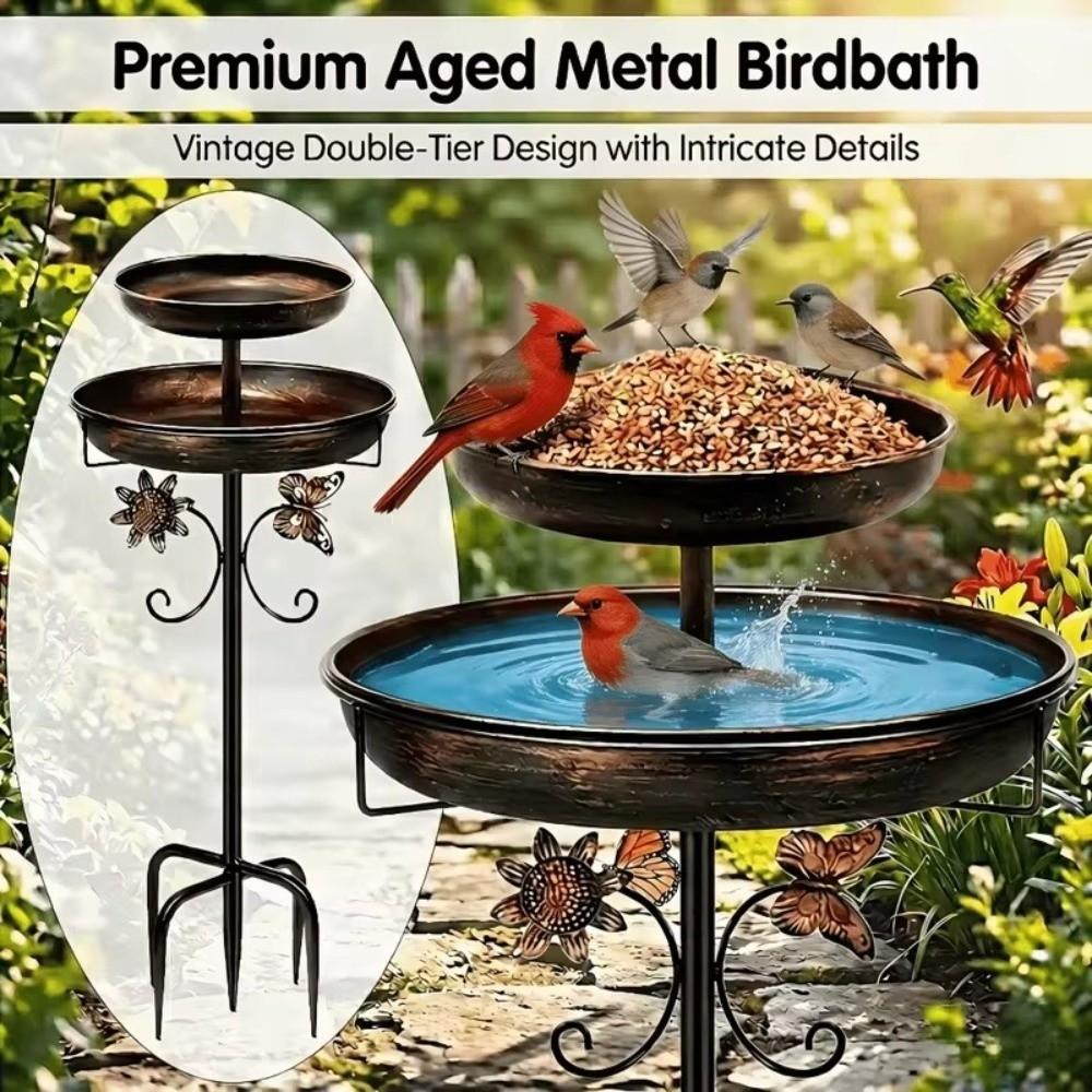 Dual-Layer Design Bird Bath Feeder Set Rust Resistant Outdoor Bird Bath Metal Bird Bath For Garden