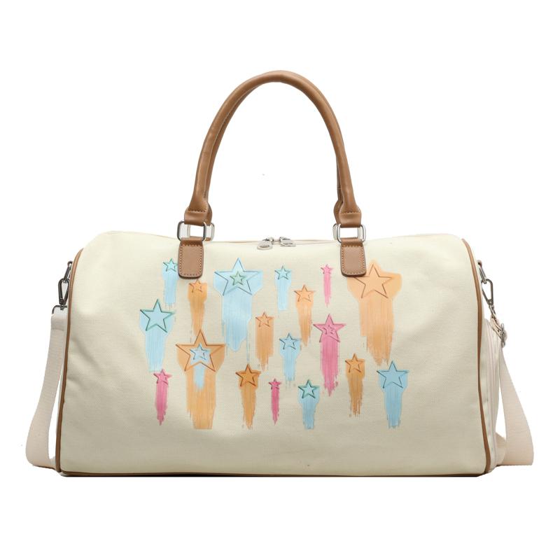 

Красочная женская дорожная сумка Boston с метеорным узором, большая вместимость, холщовая наплечная сумка-даффл, сумка через плечо с отделением для обуви бежевый