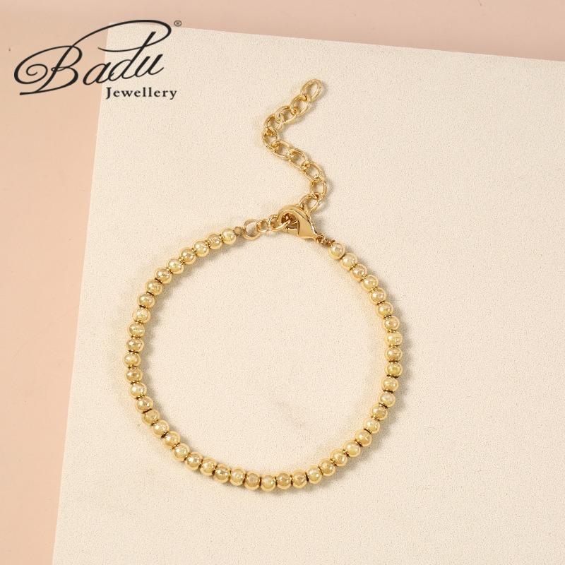 Womens Simple Fashion 3mm Alloy Beaded Bracelet