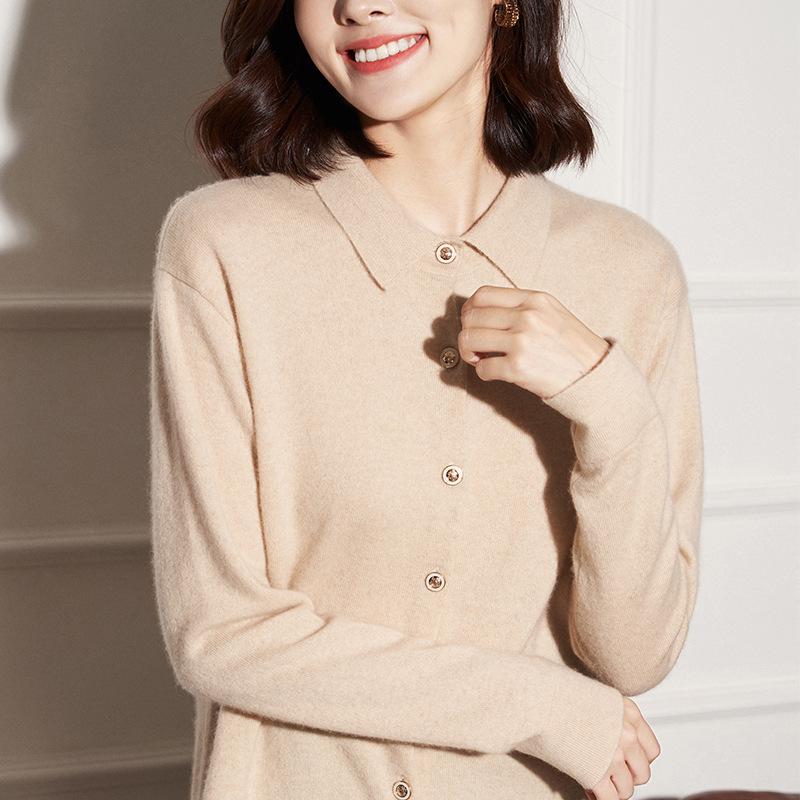 2023 Autumn/Winter Women's Polo Collar Cashmere Cardigan: Slimming, Fashionable, Loose-Fit, Long Sleeve Sweater