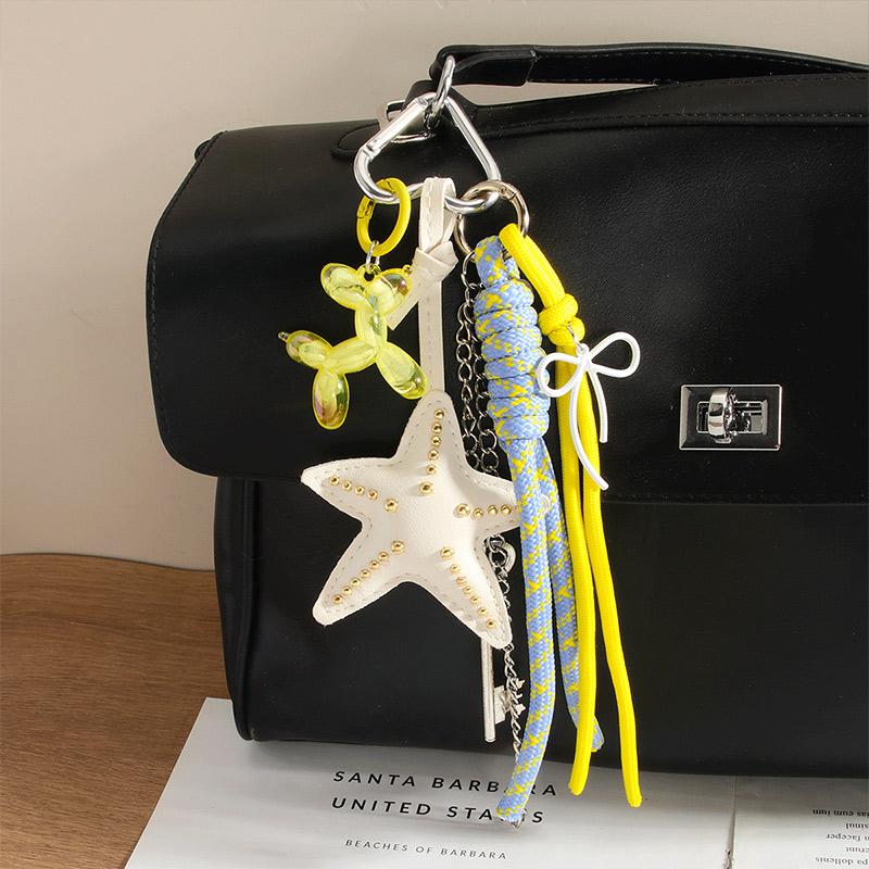 Starfish Bag Pendant Cute Leopard Bear Rainbow Leather Decorative Keychain Fashion Braided Rope Bag Gift All-purpose Accessory