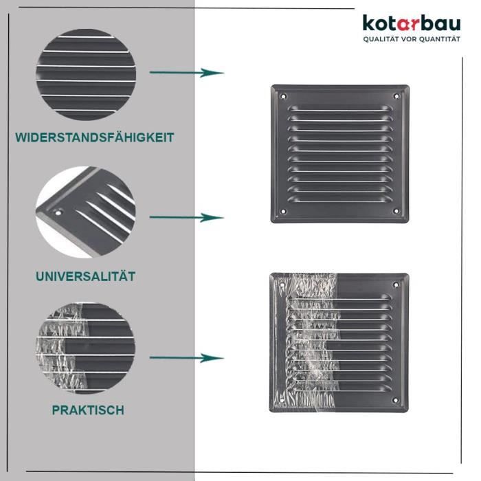 Grille d'aération - KOTARBAU - 165x165 mm - Laquée - Moustiquaire - Résistante à la corrosion