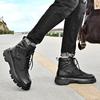 Męskie Botki Skórzane Sznurowane Botki Jesienne do Kostki Buty Męskie Platforma Antypoślizgowe Outdoorowe Buty Robocze Buty Motocyklowe