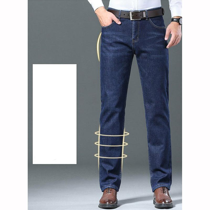 Winter Warm Fleece Jeans Men's Thick Thermal Casual Straight Denim Pants Business Work Stretch Trousers