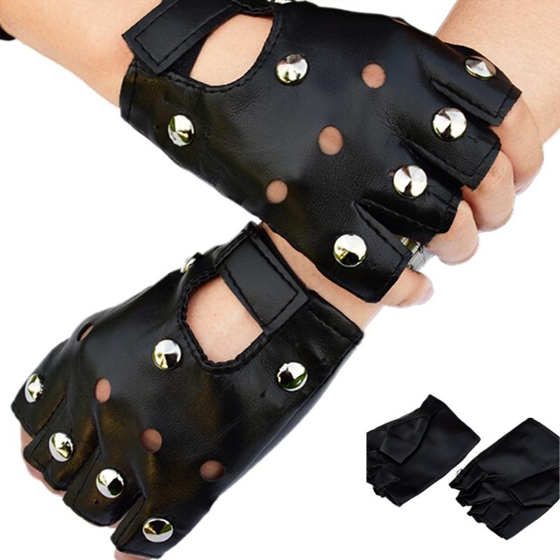 1 Pair Unisex Black Fashion motor Punk Gloves PU Leather Fingerless Gloves Solid Female Half Finger Driving Women Men