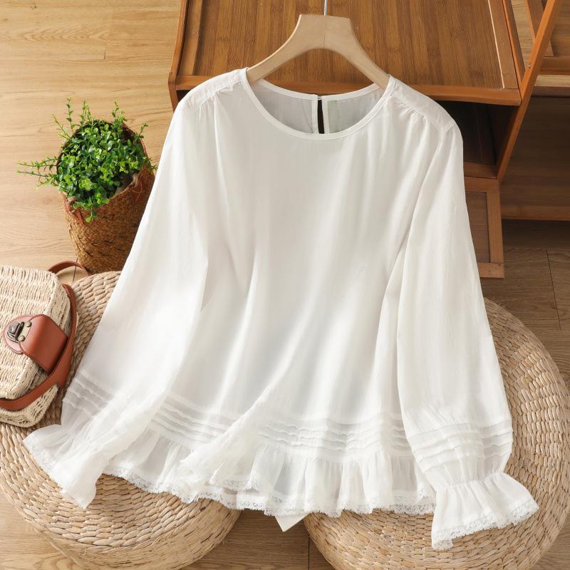 2026 Japanese Style Loose Fit Long Sleeve with French Lace Trim
