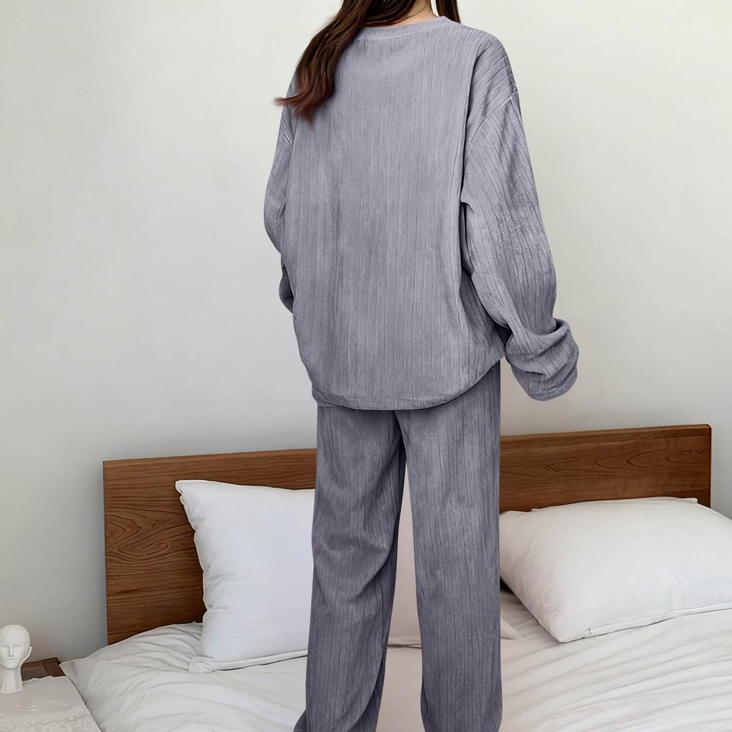 Women's Plush Fleece Lounge Pajama Set Soft Warm Casual Sleepwear Two Piece Long Sleeve Top and Pants Comfortable Fit