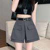 Women's 2026 Spring/Summer High-Waist Black A-Line Wide-Leg Cargo Shorts Skirt