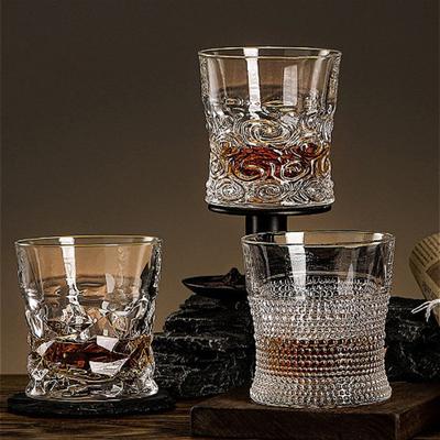 300ml 10.3oz Whiskey Glass Luxury Cocktail Glass Foreign Wine Glass Transparent Relief Wine Cup Drinking Glasses Bar Brandy Mug