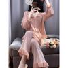 Women Spring Autumn Small Lapel Lace Ruffled Pink Set of Home Wear Outside The New Style Sleepwear French Sweet Velvet Pajama