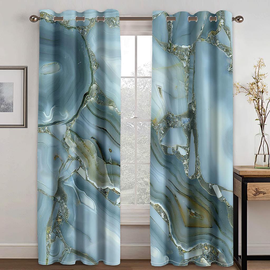 Modern Black Gald Marble Texture Crack Thin 2 Pieces Light Filtering Curtain for Living Room Bedroom Home Window Drape Decor