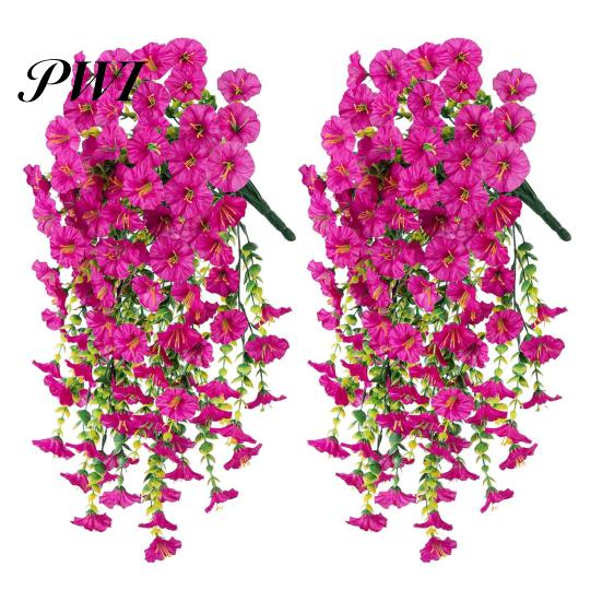 Easy-care Artificial Flowers 2 Pcs Hanging Petunia UV Resistant Faux Year-round Decorations Reusable Simulated Petunias for Outdoors Festive