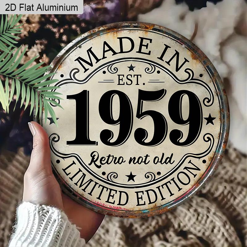 2D Flat Vintage "Made in 1959" Aluminum Plaque, Wall Decor for Home Bar Cafe Garage, Ideal Birthday Gift for Friends