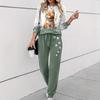 European and American New Casual Versatile Fashion Animal Pattern Long-sleeved Crew Neck Sweater Set ME1 + ML1