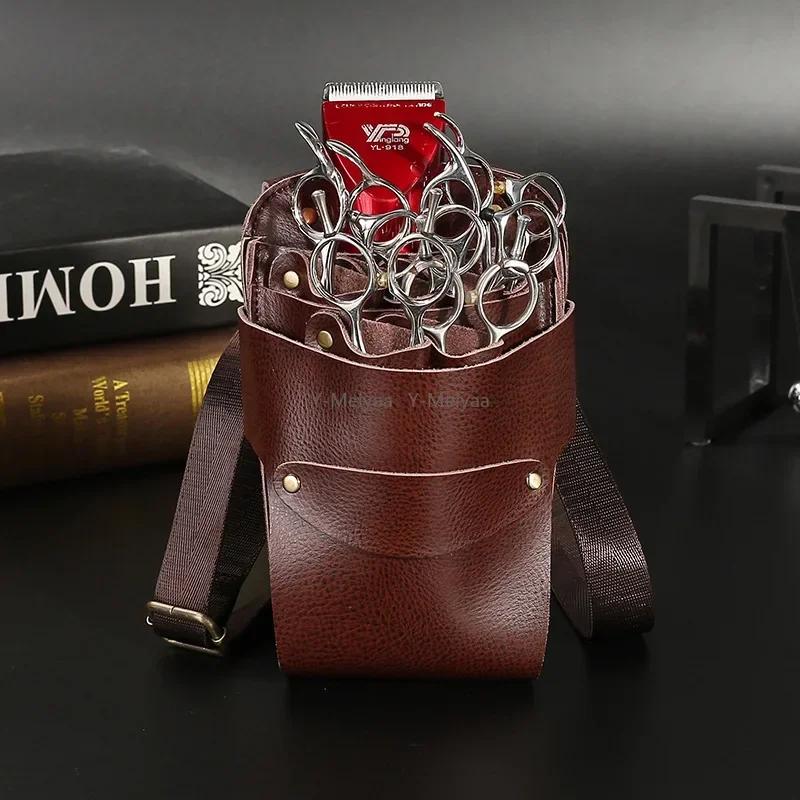 6 Pocket Cowhide Hair Scissor Bag Pet Scissors Storage Holster Pouch Hairdressing Clips Comb Waist Belt Bag Salon Barber Tool
