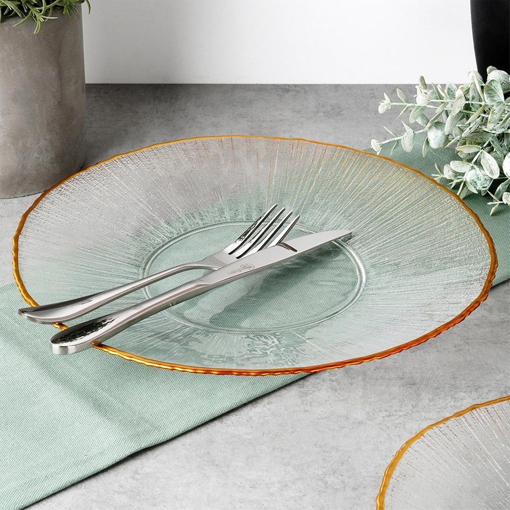 Glass Golden Dinner Plate Shallow Flat for Dinner Snacks Platter 28 cm