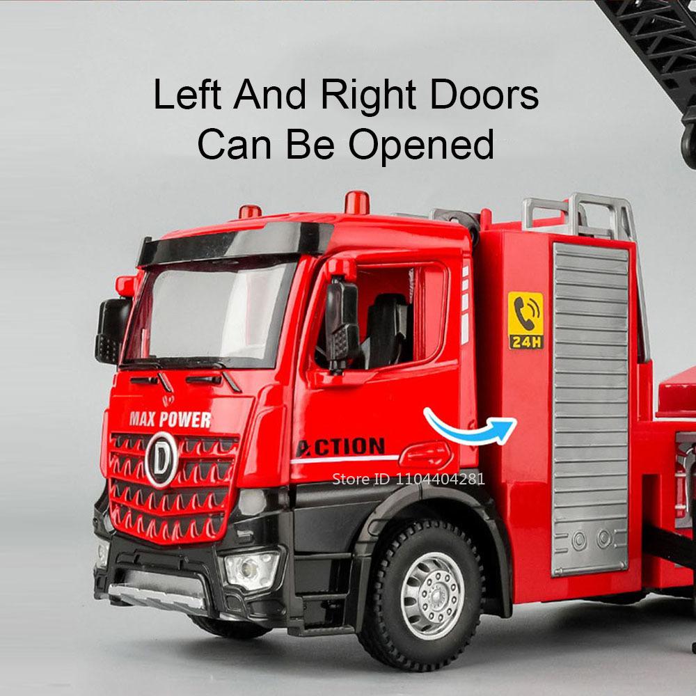 1:32 Fire Water Tanker Ladder Truck Alloy Spraying Vehicle Diecast Models Toys Car Doors Opened Sound Light Cars For Kid's Gifts