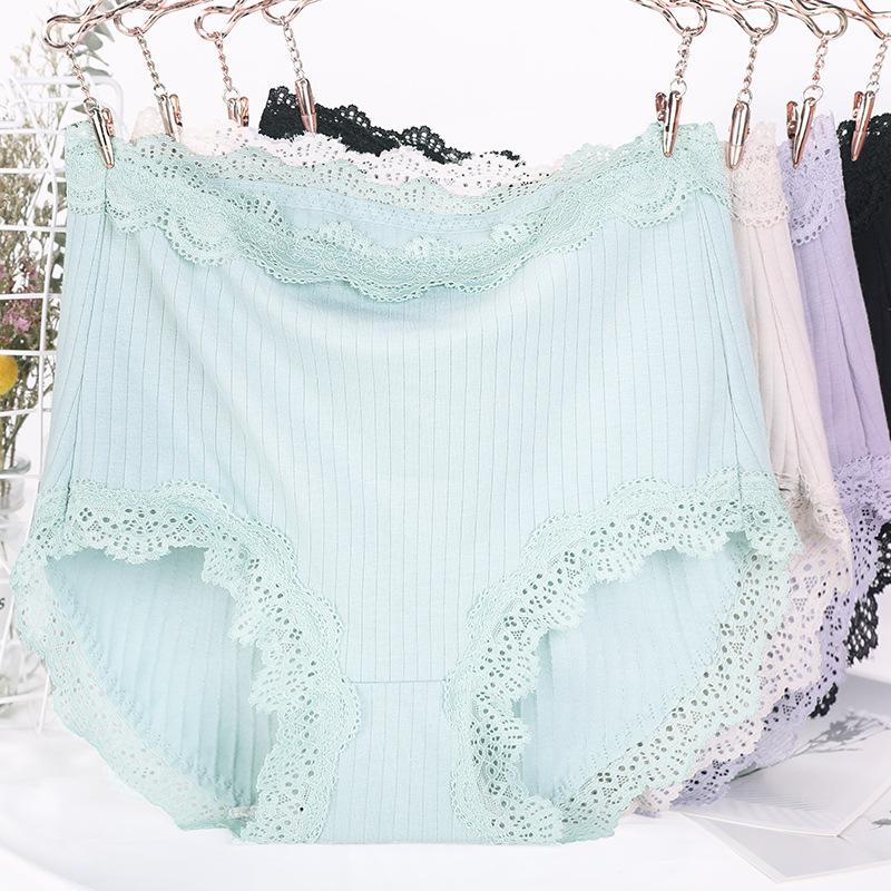 Women's Plus Size Solid Color Threaded Lace Lace Birth Year Big Red Triangle Panties