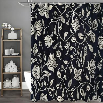 Floral Decorative Pattern Shower Curtain, Bathroom Decorative Shower Curtain, Waterproof Shower Curtain with Hooks