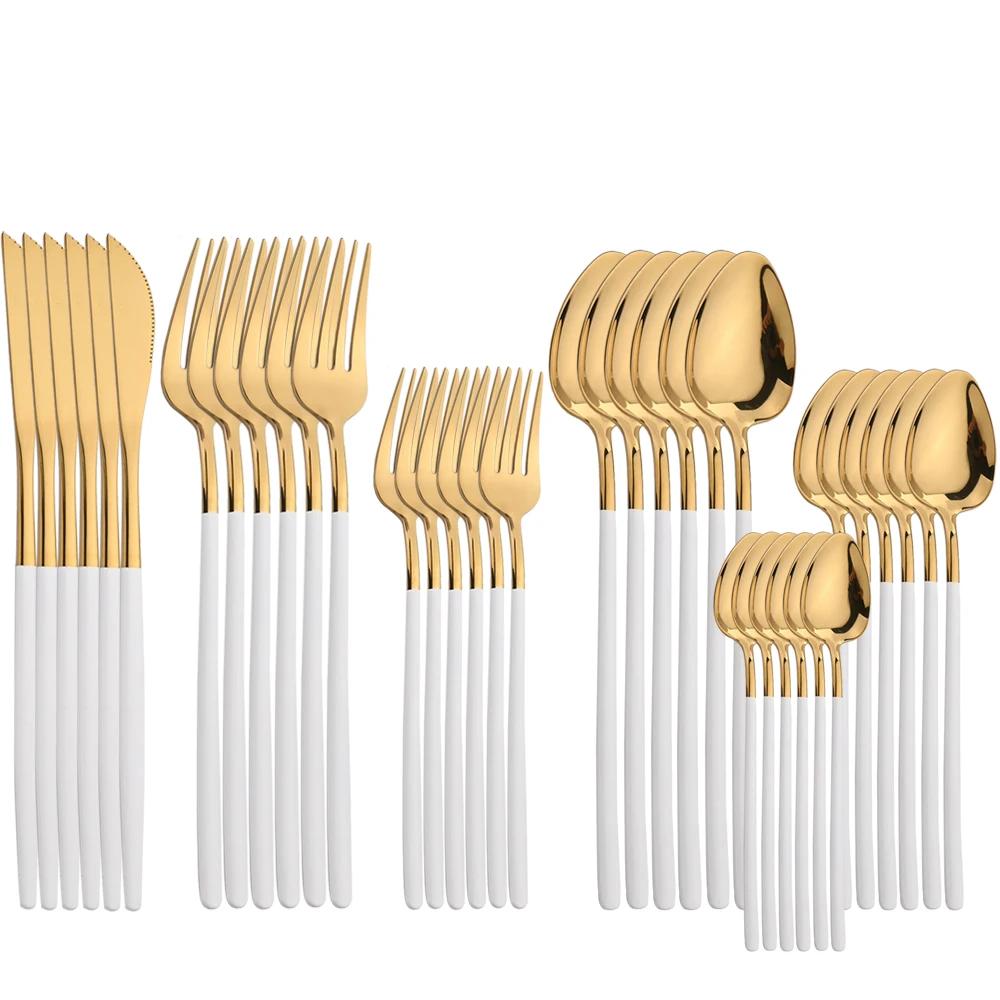 36Pcs Gold Cutlery Set Knife Fork Spoon Dinnerware Set Stainless Steel Tableware Western Flatware Mirror Kitchen Silverware Set