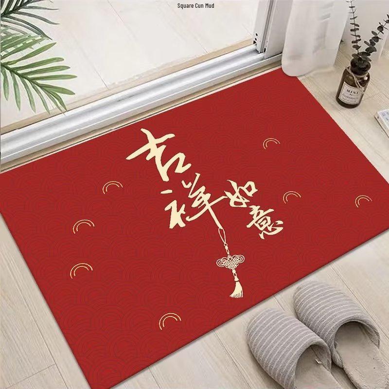 Festive Red Silicone Bottom Indoor Doormat for Entryway and Bathroom
