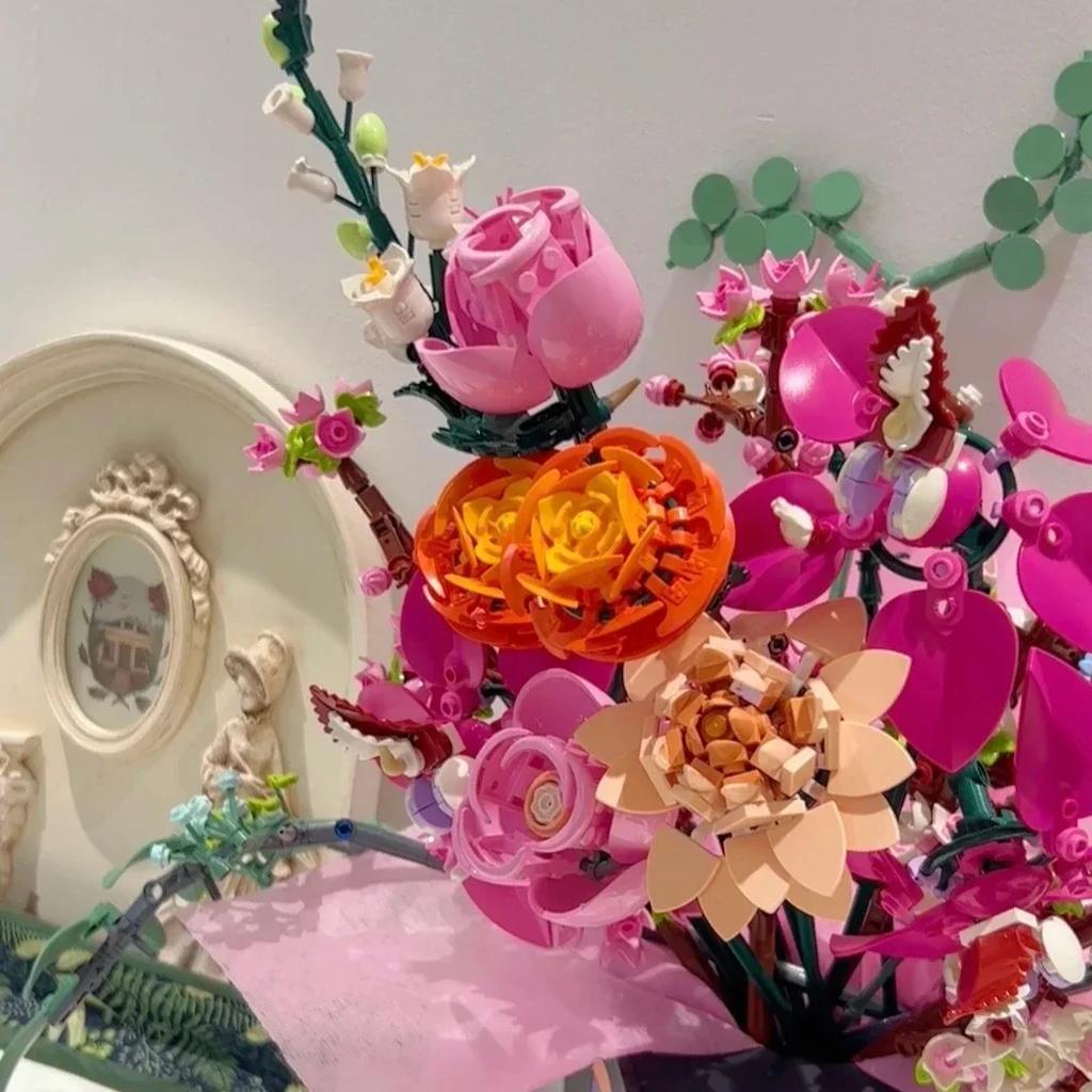 Romantic Pretty Pink Flower BouquetBuilding Blocks Sets  10342 Compatible With Legoed Particles Suitable For Christmas Gifts