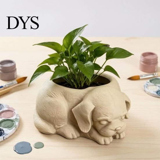 Cute Lying Dog Succulents Container Puppy Planter, 3D Printed Decorative Plant Pot, Unique Artistic Ornament Pot Shaped Planter for Home Office Decor