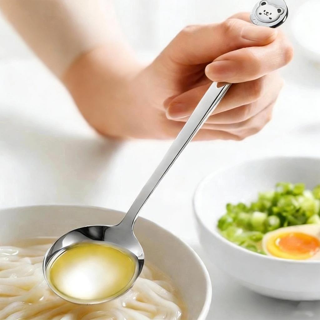 316 Stainless Steel Ice Cream Dessert Spoon Cute Little Bear Handle Soup Spoon Reusable Coffee Spoon Dishwasher Safe Tableware