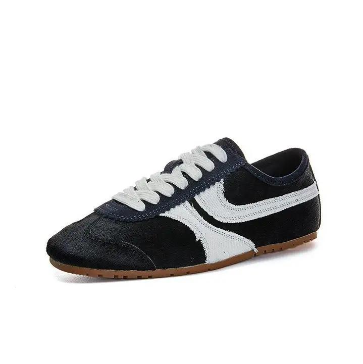 

2025 New Mary Jane Flats for Women Lace-up Colorblocked Training Shoes for Women Large-size Sneakers Casual Female Shoes 40 чёрный