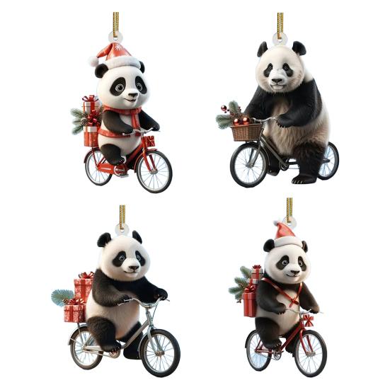 Christmas Car Pendant Lifelike Riding Panda Shape Lightweight Hanging Accessory Christmas Trees Doors Windows Hanging Ornament Bag or Keychain Charm