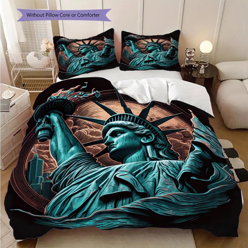 Statue of Liberty, USA Bedding, Duvet Cover, Pillowcase, Home Decoration, Birthday Gift (1 * Duvet Cover+2 * Pillowcase, Coreless)
