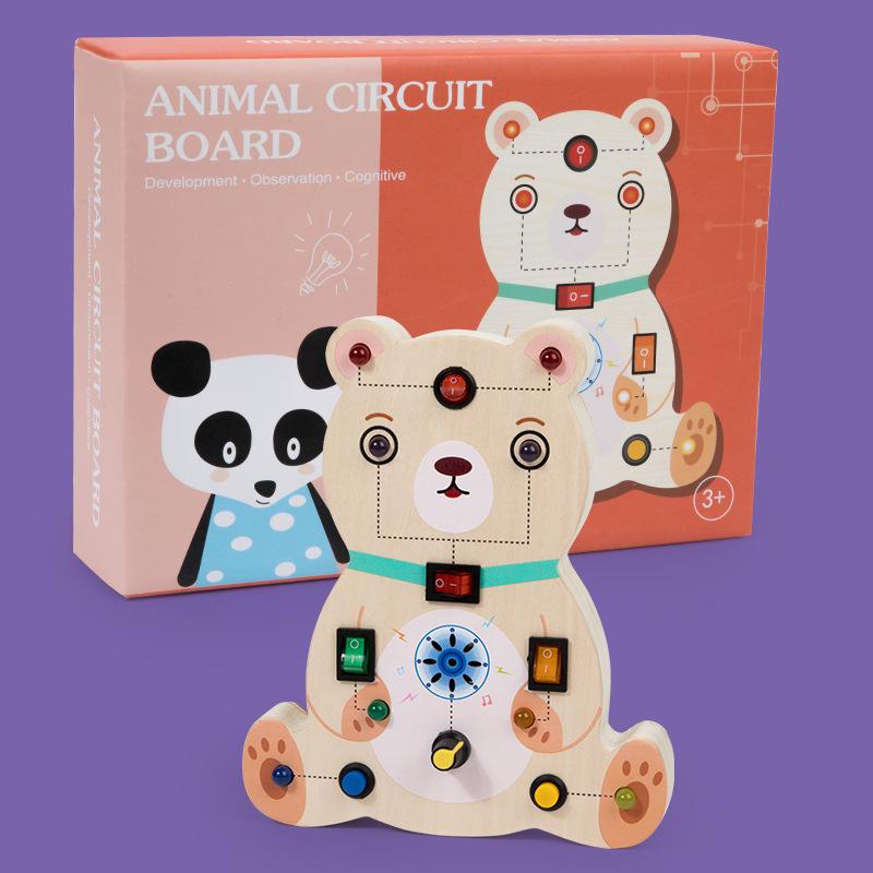 Interactive LED Busy Board: Wooden Educational Toy with Electronic Switches for Kids