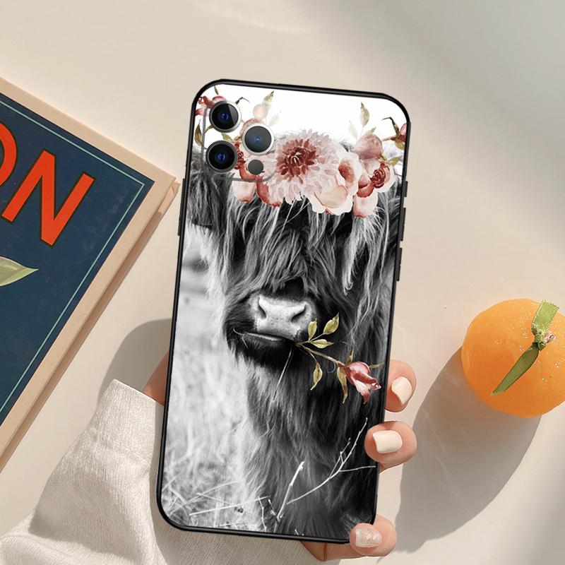 Cute Highland Cow Funda Case For iPhone 15 14 16 Pro Max 11 12 13 Pro Max Mini XR 16e 16 15 Plus Phone Cover