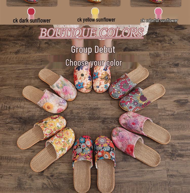 Four Seasons Cartoon Flower Non-slip Breathable Indoor Slippers with Thick Sole for Couples