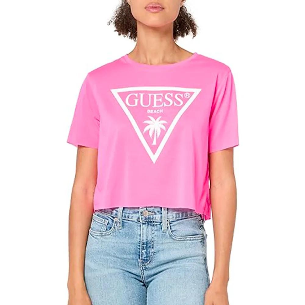 Guess Triangle Crop T-Shirt Classic logo rose
