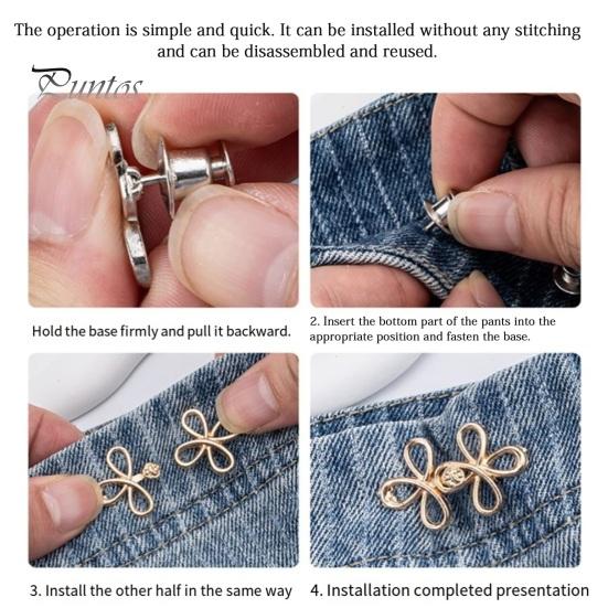 Metal Waist Buckle Six-Leaf Pants Tightener Button, Detachable Loose Jeans Button Pin, No Sewing Required Clothing Accessories Adjuster