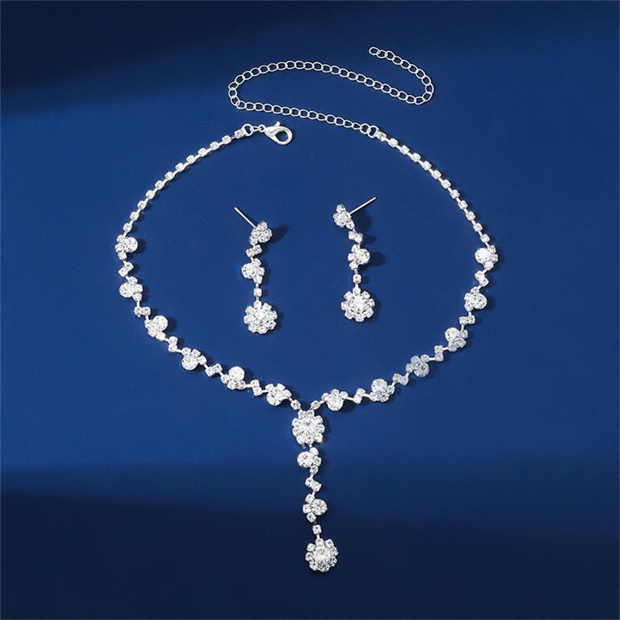 Bridal Jewelry: Sparkly Rhinestone Necklace & Earrings Set, Korean Style, Wedding & Evening Accessories