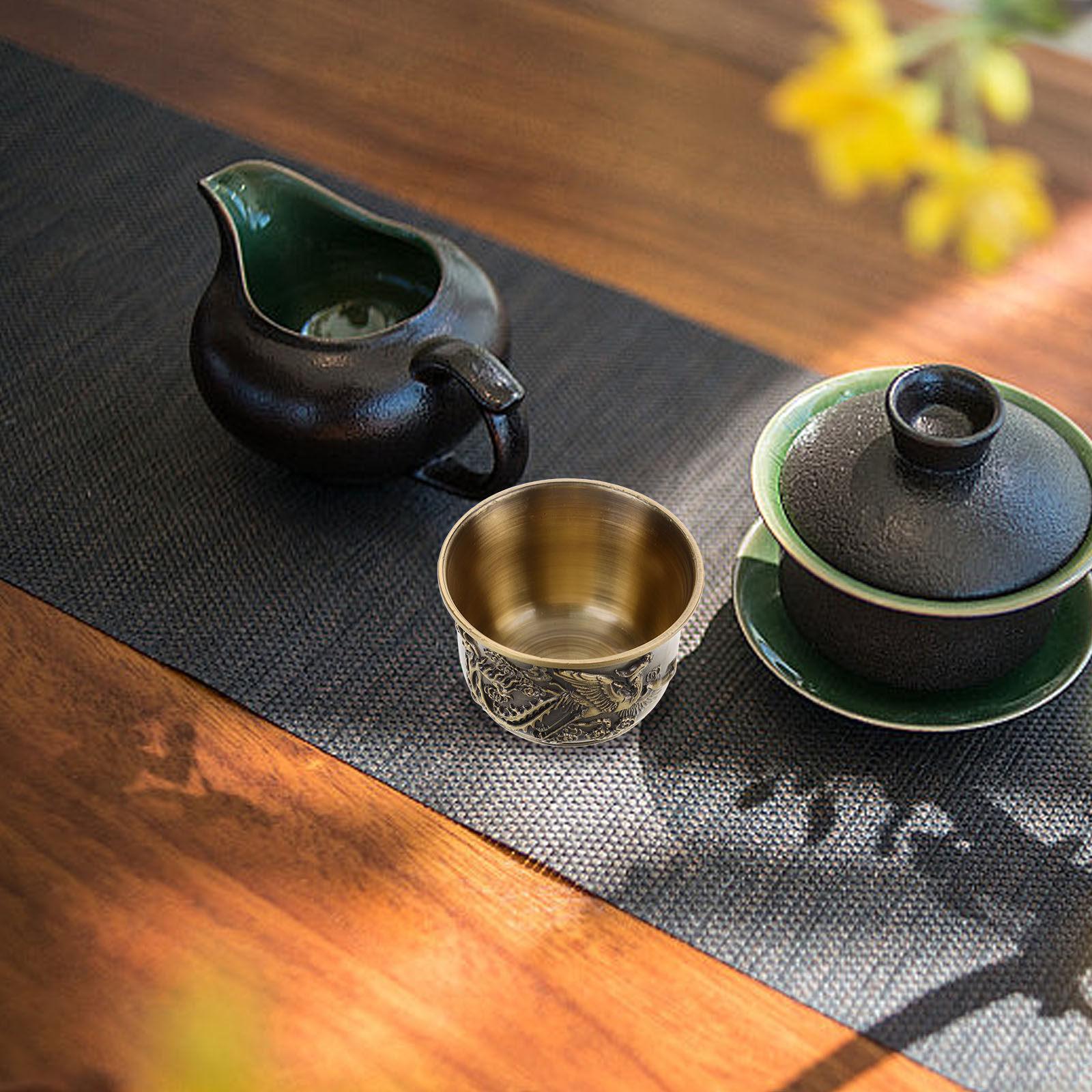

Exquisite Bronze Dragon Phoenix Tea Cup Retro Chinese Style Metal Alloy Small Teacup for Kungfu Tea Decorative Vintage Home Bar other