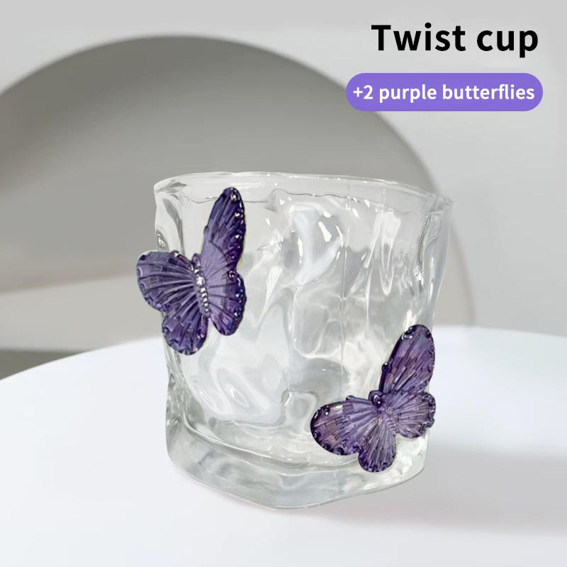 200Ml Butterfly Crystal Glasscup Ins Transparent Beer Juice Milk Glass New Home Exquisite Irregular Whiskey Decorative Glass