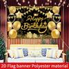 2D Black & Gold Themed Birthday Photo Booth Backdrop with Bunting Flags